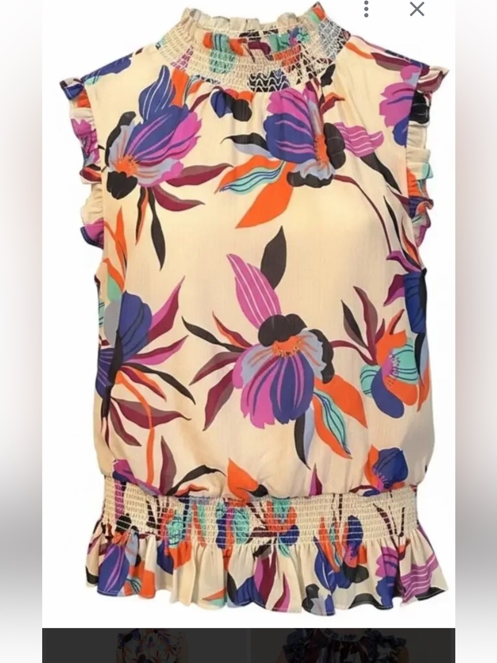 J. Crew White Floral Smocked Neck Sleeveless Camisole